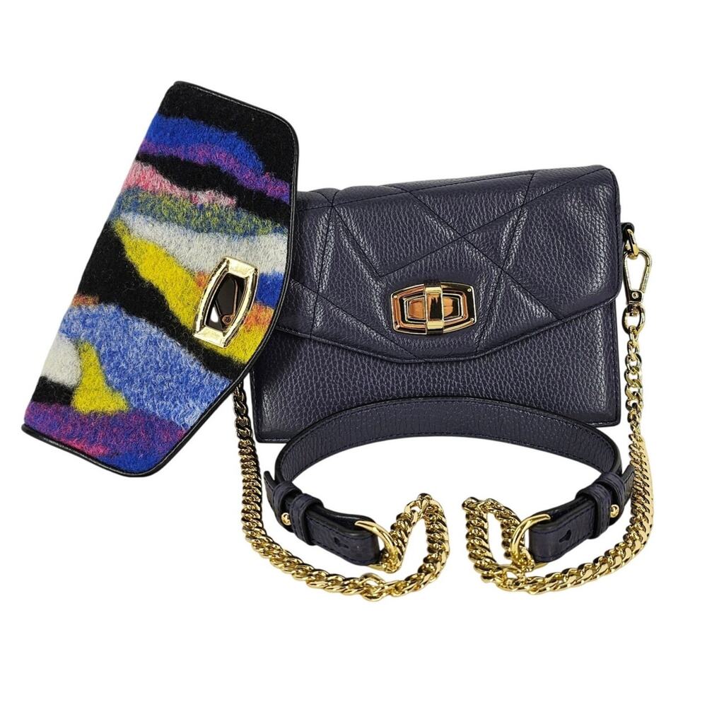LE SAUNDA BLACK QUILTED VEGAN LEATHER CROSSBODY BAG W/ CONVERTABLE FLAPS 8" x 6"